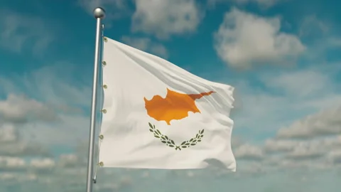 The flag of Cyprus is waving in an animated motion as it flies around against a Stock Footage 237818715