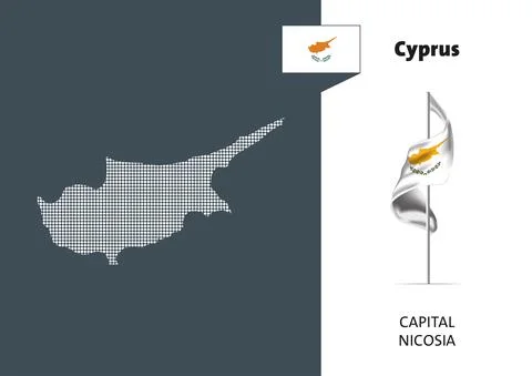 Flag of Cyprus on white background. Dotted map of Cyprus Stock Illustration