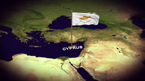 The Flag of Cyprus on the World Map, Cyprus map with flag 3d animation Stock Footage 306604846