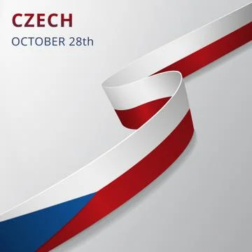 Flag of Czech. 28th of October. Vector illustration. Wavy ribbon on gray back Stock Illustration