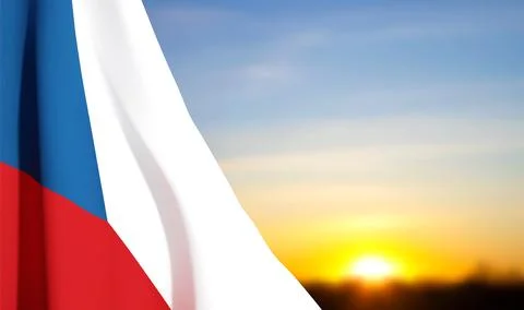 Flag of Czech Republic on background of sunset Stock Illustration