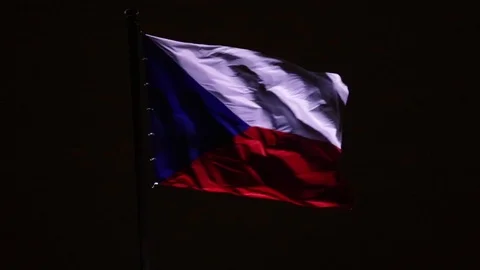 Flag of the Czech Republic blowing in the wind at night. Stock Footage 100603061