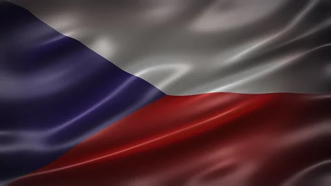 Flag of Czech Republic, font view, full frame, sleek, glossy, fluttering, Stock Footage 264752385