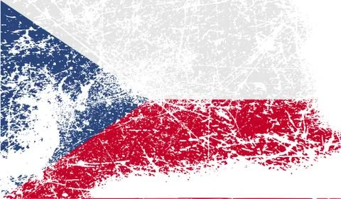 Flag of Czech Republic with old texture. Vector Stock Illustration