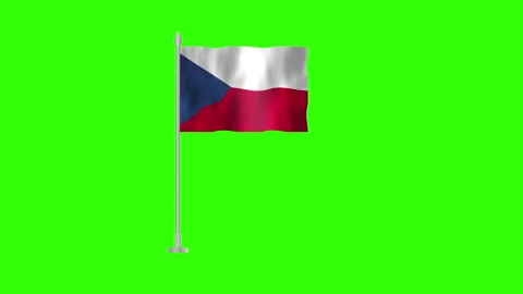 Flag of Czech Republic, Pole flag of Czech Republic on Green screen chroma .. Stock Footage 264120414
