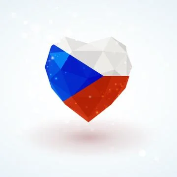 Flag of the Czech Republic in shape diamond glass heart. Triangulation style 스톡 일러스트