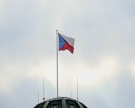 Flag of Czech Republic waving wind, top of government building, click for HD Stock Footage 43900972