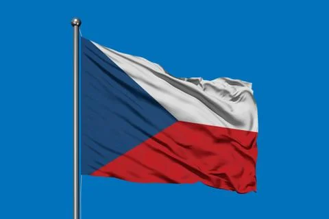Flag of Czech Republic waving in the wind against deep blue sky. Czech flag. Stock Photos