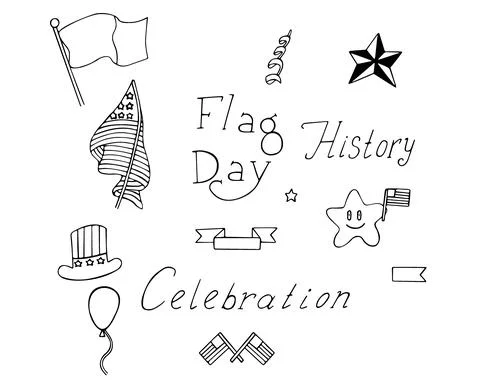 Flag day hand drawn set for greeting cards Stock Illustration