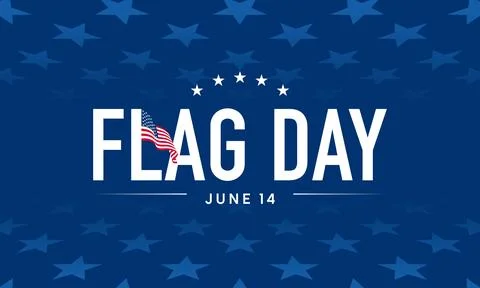 Flag Day poster, US June 14 background, waving USA flag Ilustración de archivo