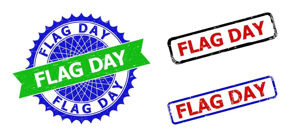 FLAG DAY Rosette and Rectangle Bicolor Stamps with Corroded Surfaces Illustrazione stock