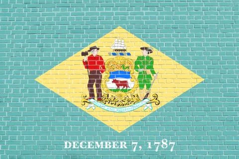 Flag of Delaware on brick wall texture background イラスト素材