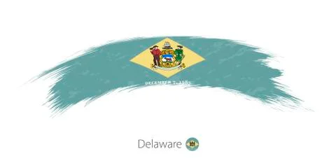 Flag of Delaware in rounded grunge brush stroke. Stock Illustration