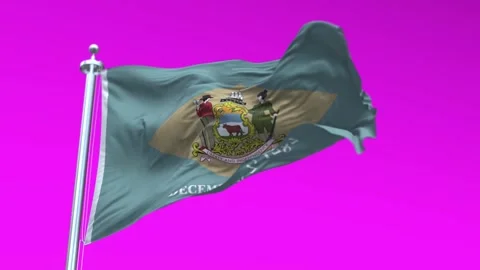 Flag of Delaware US State waving flag animation on a green screen Stock Footage 296868725