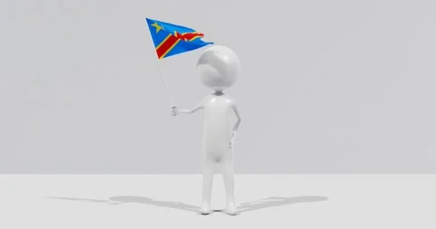 Flag of the Democratic Republic of the Congo. 3D Character holding flag 4K Video stock 223316647