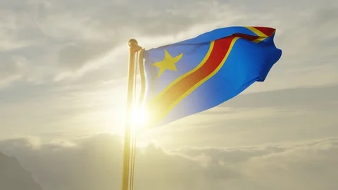 Flag of Democratic Republic of the Congo Waving, Realistic Animation, 4K UHD Stock Footage 129433486