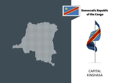 Flag of Democratic Republic of Congo on white background. Dotted map Stock Illustration