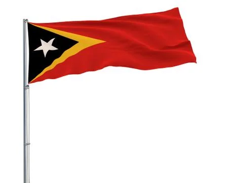 Flag of Democratic Republic of Timor-Leste on the flagpole fluttering Stock Illustration