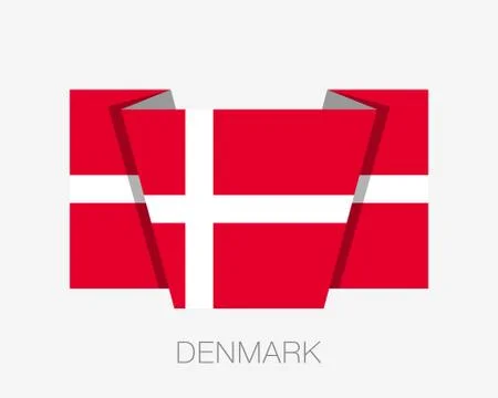 Flag of Denmark. Flat Icon Waving Flag with Country Name Stock Illustration