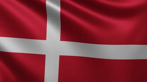 The flag of Denmark is fluttering in the wind close-up, the national flag of Stock Footage 218989608