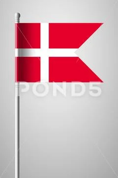 Flag of Denmark. National Flag on Flagpole. Isolated Illustration on Gray Stock Illustration