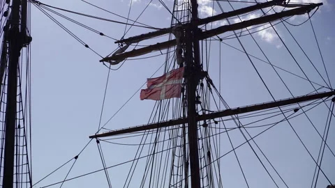 Flag of Denmark. Raised Danish flag on a ship. Video stock 271657103