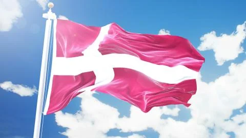Flag of Denmark waving against time-lapse clouds background. Illustrazione stock