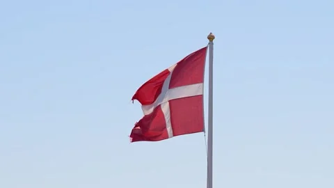 Flag of Denmark waving from a flag pole Video stock 326171562