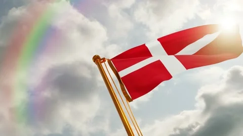 Flag of Denmark Waving, Realistic Animation, 4K UHD 60 FPS Slow-Motion Stock Footage 132442755