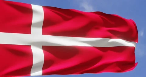Flag of Denmark waving in the sky. Seamless looping animation. Stock Footage 173119538