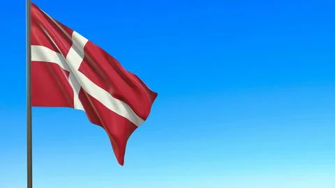 Flag of Denmark waving in the wind on flagpole against the sky 3d-rendering イラスト素材