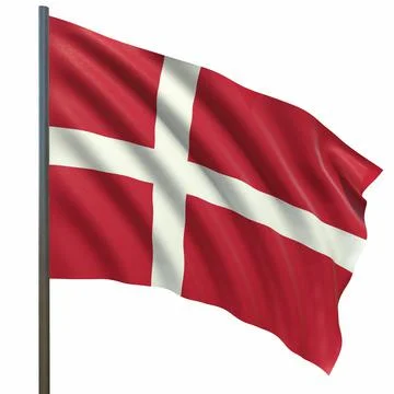 Flag of Denmark waving in the wind on a white background 3d-rendering イラスト素材