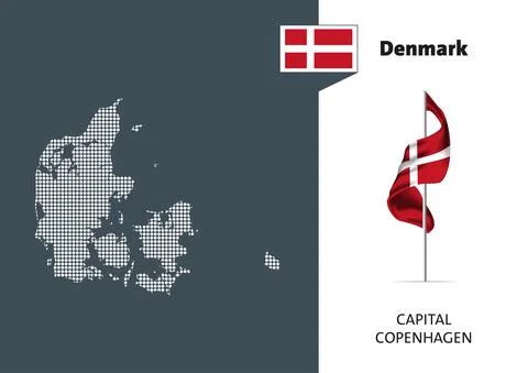 Flag of Denmark on white background. Dotted map of Denmark Stock Illustration