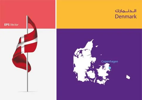 Flag of Denmark on white background with Map Stock Illustration