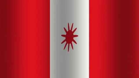 Flag design featuring red and white colors with sun symbol Stock Footage 338226709