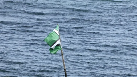Flag of Devon blowing gently in the wind. Ocean back drop. Slow motion. Stock Footage 92626089