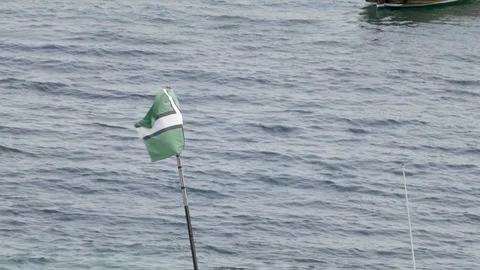 Flag of Devon flapping in the wind by the ocean Stock Footage 92611572