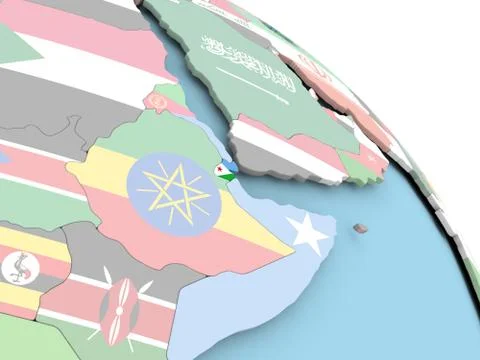 Flag of Djibouti on globe Stock Illustration