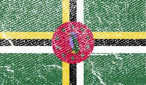 Flag of Dominica with old texture. Vector Stock Illustration