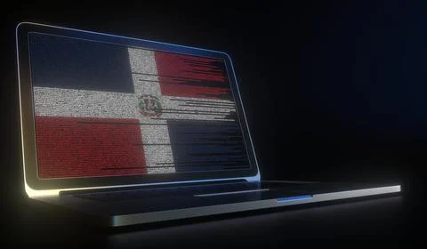 Flag of the Dominican Republic made with computer code on the laptop screen 库存插图