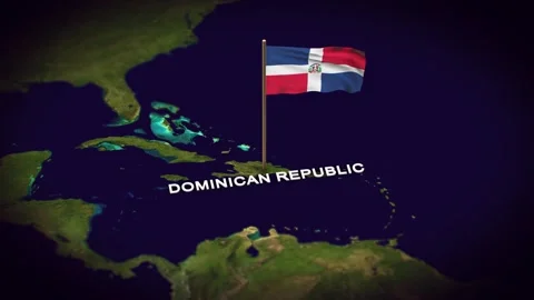 The Flag of Dominican Republic on the World Map, Dominican flag 3d animation Stock Footage 289649937