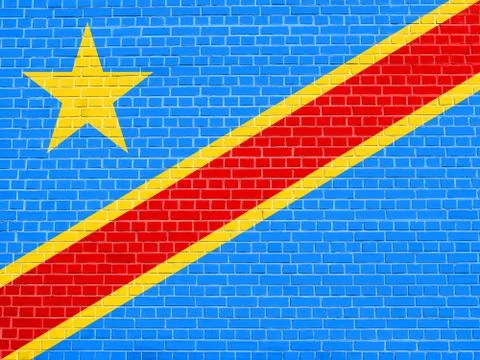Flag of DR Congo on brick wall texture background Stock Photos