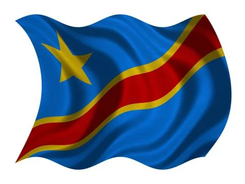 Flag of DR Congo wavy on white, fabric texture Stock Photos