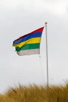 Flag on dunetop. Stock Photos