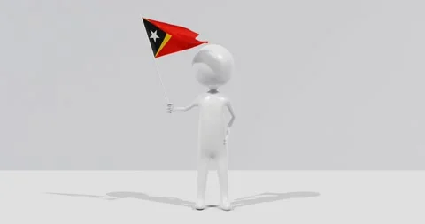 Flag of East Timor. 3D Character holding and waving flag 4K UHD 60FPS Stock Footage 228563519