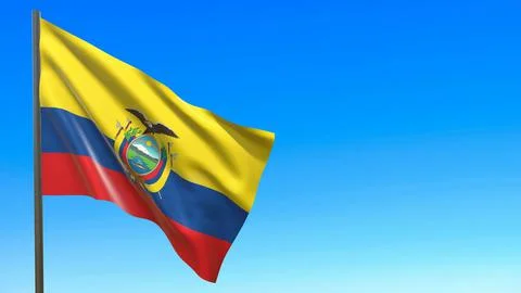 The flag of ecuador fluttering in the wind against a blue sky background 3d-r Illustrazione stock