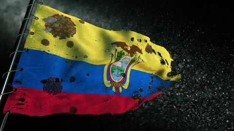 The flag of Ecuador is torn and marked with the virus of covid-19 . 動画素材 127197288