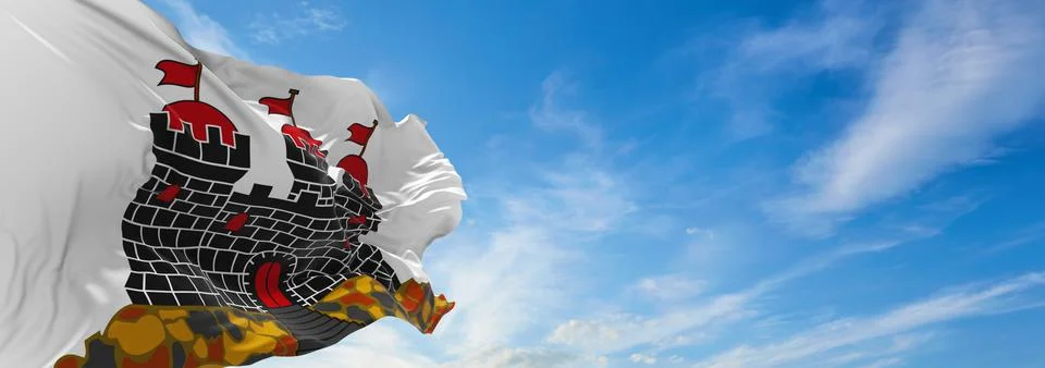 Flag of Edinburgh  at cloudy sky background on sunset, panoramic view. united Stock Illustration