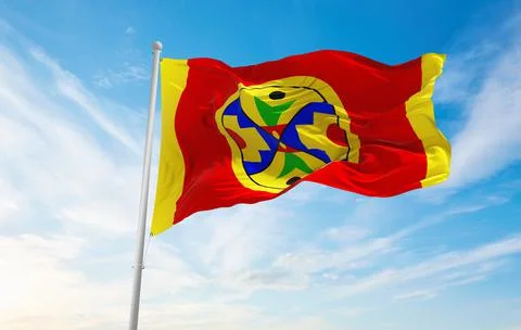 Flag of Eel Ground First Nation , Canada at cloudy sky background on sunset,  Stock Illustration