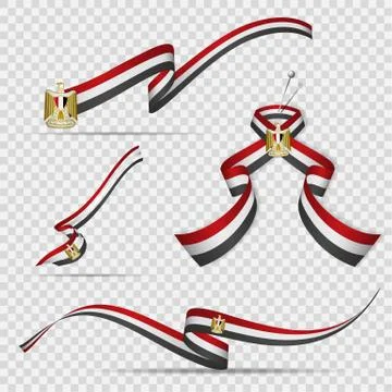Flag of Egypt. 23rd of july. Set of realistic wavy ribbons in colors of egyptian Stock Illustration